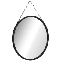 HOMCOM Lustro okrągłe z dekoracyjnym zawieszeniem 50 cm x 50 cm x 2,2 cm Srebrny + Czarny(m-11)