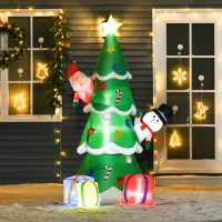 HOMCOM Árvore de Natal Inflável 180cm com Luzes LED Decoração de Pai Natal Boneco de Neve e Presentes com Inflador para Interior e Exterior 115x105x180cm Verde(m-2)