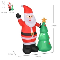 HOMCOM Pai Natal Inflável com Árvore de Natal com 3 Luzes LED e Inflador Elétrico Decoração de Natal para Exteriores Interiores 124x62x150cm Multicor(m-3)
