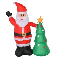HOMCOM Pai Natal Inflável com Árvore de Natal com 3 Luzes LED e Inflador Elétrico Decoração de Natal para Exteriores Interiores 124x62x150cm Multicor(m-1)