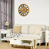 HOMCOM wandklok 60 cm met Romeinse cijfers, vintage designklok, geruisloze decoratie voor woonkamer, keuken, metaal, dennenhout, zwart+naturel(m-9)