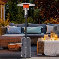 Outsunny Aquecedor de gás para varanda 12,5KW Tipo guarda-sol Aquecedor de pátio com desligamento automático rodas e cobertura Ø81,5x225 cm Cinza carvão(m-10)
