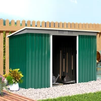 Outsunny Abrigo de Jardim 280x130x172cm Abrigo de Exterior de Aço Galvanizado com Porta Corredeira e Ventilações Verde(m-10)