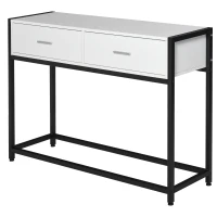 HOMCOM Tavolo Consolle per Ingresso con 2 Cassetti, Piano d'appoggio in Legno Bianco e Gambe in Metallo Nero 120x34x81cm(m-10)