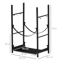 Outsunny Suporte para Lenha de 2 Níveis Porta Lenha Exterior e Interior Metálico com 4 Ferramentas para Lareira Carga Máx. 70kg 44,5x29,x73 cm Preto(m-3)