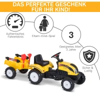 HOMCOM Trapauto met aanhanger tractor traptractor vanaf 3 Jaar speelgoed kinderen geel(m-6)