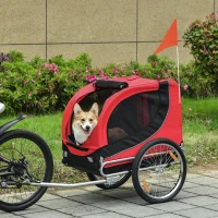 PawHut Steel Dog Bike Trailer Pet Cart Carrier for Bicycle Kit Water Resistant with Hitch Coupler Travel Black and Red(m-2)