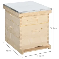 Outsunny Bienenbeute Bienenstock mit 20 Rähmchen aus Massivholz inklusive Gehäuse Imkereibedarf Natur 58,2 x 48 x 56,6 cm(m-3)
