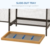 PawHut Wood & Steel Bird Cage, with Standing Pole, Nest and Slide-Out Tray - Natural Finish(m-5)