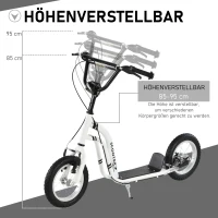 HOMCOM step kinderscooter scooter stadsscooter luchtbanden verstelbaar wit(m-4)