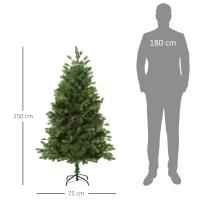 HOMCOM Árvore Artificial de Natal 150cm com Base Dobrável 440 Galhos PE Tridente e PVC Individual Árvore de Natal Decorativa Exterior Interior Ø75x150cm Verde(m-3)