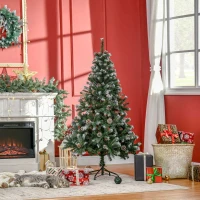 HOMCOM Árvore de Natal Artificial 150cm com 676 Ramas e 41 Pinhas Folhas de PVC com Efeito de Neve Base Dobrável e Suporte Metálico para Interiores Verde(m-10)