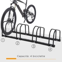HOMCOM Rastrelliera Portabiciclette Parcheggio per 4 Biciclette in Acciaio, 110x33x27 cm, Nero(m-4)