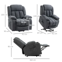HOMCOM Oversized Riser and Recliner Chairs for the Elderly with 8 Vibration Massage, Large Fabric Upholstered Lift Chair for Living Room with Remote Control, Side Pocket, Footrest, Dark Grey(m-3)