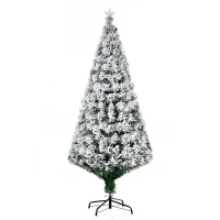 HOMCOM Árvore de Natal 180 cm Árvore de Natal Artificial com Aspecto Nevado Base de Metal 32 Luzes LED e 230 Ramos Ø82x180 cm Verde(m-11)