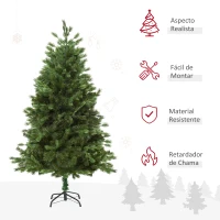 HOMCOM Árvore Artificial de Natal com Base Dobrável 696 Galhos PE Tridente e PVC Individual Árvore de Natal Decorativa Exterior Interior Φ90x180 cm Verde(m-5)