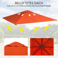 Outsunny partytentdak, vervangend dak voor partytent, partytentafdekking, polyester bescherming tegen de zon, oranje, 3 x 3 m(m-6)