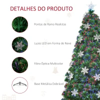 HOMCOM Árvore de Natal Artificial 150 cm Árvore de Natal com 180 Ramos 21 Luzes LED e Fibra Óptica Decoração de Natal Ø60x150 cm Verde(m-6)