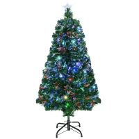 HOMCOM Árvore de Natal 120 cm Árvore de Natal Artificial com 130 Ramos 16 Luzes LED e Fibra Óptica Ø60x120 cm Verde(m-1)