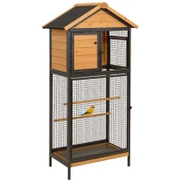 PawHut Wood & Steel Bird Cage, with Standing Pole, Nest and Slide-Out Tray - Natural Finish(m-11)