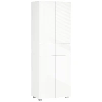 HOMCOM 4-Door Kitchen Cupboard, Freestanding 5-Tier Storage Cabinet with 3 Adjustable Shelves, 2 Drawers for Living Room, Dining Room, Push to Open Design, High Gloss White(m-1)