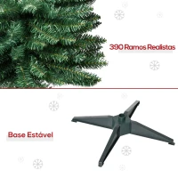 HOMCOM Árvore de Natal Artificial 180cm Ignífugo com 390 Pontas de Ramo PVC e Suporte de Metal Decoração de Natal para Interiores Fácil de Montar Verde(m-6)