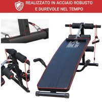 HOMCOM Panca Multifunzione con Vogatore a Molla e Schienale Regolabile e 2 Corde Elastiche, 55.5x137.5 cm Nero(m-6)