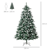 HOMCOM Árvore de natal de 210 cm 2012ramos com Suporte Metálico Árvore de Natal de ponta branca artificial Realista para interiores Φ130x210 cm(m-3)