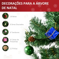 HOMCOM Árvore de Natal Artificial 180cm Ignífugo com 624 Ramos 48 Decorações Folhas de PVC e Suporte Metálico Verde(m-4)