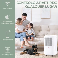 HOMCOM Desumidificador Elétrico 2200ml 10L/dia Silencioso Controlo com APP e Wifi 6 Modos Ecrã LED e Rodas 28x24x50cm Branco(m-4)