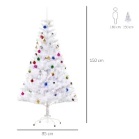 HOMCOM Árvore de Natal Artificial 150cm com 680 Ramos de PVC 48 Decorações Incluidas Decoração de Natal Φ85x150cm Branco(m-3)