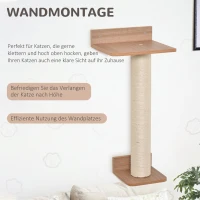 PawHut Kletterwand für Katzen Wandmontierter Katzenbaum Kratzbaum Katzenbretter für Wand Wandkratzbaum mit Katzenkratzmatte Kletterbaum Sisalsäulen Spanplatte Sisal Natürlich 30 x 27,5 x 63 cm(m-4)