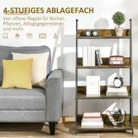 HOMCOM Leiterregal im Industriedesign 4 Regale 63,5 cm x 44 cm x 121 cm Holzwerkstoff Stahl Braun + Schwarz(m-5)