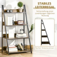 HOMCOM Leiterregal im Industriedesign 4 Regale 63,5 cm x 44 cm x 121 cm Holzwerkstoff Stahl Braun + Schwarz(m-6)