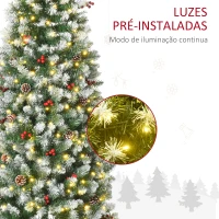 HOMCOM Árvore de Natal Nevada Artificial 180cm com 300 Luzes LED Branco Quente 618 Ramos Ignífugos de PVC Decorações Incluidadas e Base Dobrável Ø65x180cm Verde(m-5)