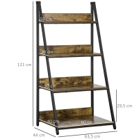 HOMCOM Leiterregal im Industriedesign 4 Regale 63,5 cm x 44 cm x 121 cm Holzwerkstoff Stahl Braun + Schwarz(m-3)