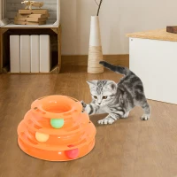 PawHut Katzen Spielturm Spielzeug Kugelbahn Kreisel mit 3 Bällen 3 Etagen Kunststoff Orange L25 x B16 x H13cm(m-2)