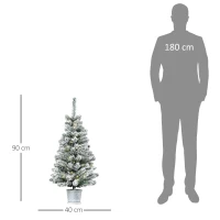 HOMCOM Árvore de Natal Pequena Artificial Ø40x90cm com Luzes LED 116 Ramas Vaso Desmontável e Suporte de Metal Decoração de Natal para Interior Verde e Branco(m-3)