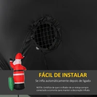 HOMCOM Pai Natal Insuflável com Saco de Presentes 3 Luzes LED IP44 e Inflador Elétrico Decoração de Natal para Interiores e Exteriores 148x85x240cm Vermelho e Verde(m-6)
