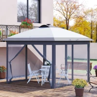 Outsunny Pavillon Faltpavillon mit LED Solar Lichterkette USB-Ladeanschluss Pop-Up-Pavillon 3,3 x 3,3 m Gartenpavillon inkl. Tasche atmungsaktivem Dach Oxford Mesh Grau(m-10)
