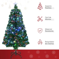 HOMCOM Árvore de Natal 120 cm Árvore de Natal Artificial com 130 Ramos 16 Luzes LED e Fibra Óptica Ø60x120 cm Verde(m-4)