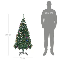 HOMCOM Árvore de Natal Artificial 150cm Ignífugo com 420 Ramos 48 Decorações Folhas de PVC e Suporte Metálico Verde(m-3)
