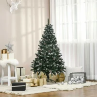 HOMCOM Árvore de Natal Artificial 150cm com 676 Ramas e 41 Pinhas Folhas de PVC com Efeito de Neve Base Dobrável e Suporte Metálico para Interiores Verde(m-2)
