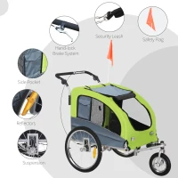 PawHut Dog Bike Trailer Pet Stroller Cart Carrier for Bicycle 360° Rotatable with Reflectors 3 Wheels Hitch Coupler Push/ Pull/ Brake Water Resistant Green(m-8)