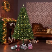 HOMCM Árvore de Natal Artificial com 490 Ramos 170 Luzes LED e Base Dobrável de Metal para Interior Ø75x150 cm Verde(m-10)