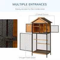 PawHut Wood & Steel Bird Cage, with Standing Pole, Nest and Slide-Out Tray - Natural Finish(m-4)