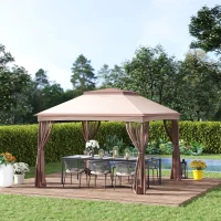 Outsunny Paviljoen met zijwanden partytent tuintent popup 3,25 x 3,25 m khaki(m-10)