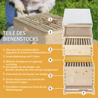 Outsunny Bienenbeute Bienenstock mit 20 Rähmchen aus Massivholz inklusive Gehäuse Imkereibedarf Natur 58,2 x 48 x 56,6 cm(m-4)