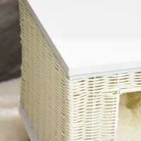 Jaskinia dla kota PawHut z rattanu z poduszką miejsce do spania dla kota naturalny kolor słojów rattan kosz dla kota domek dla kota legowisko dla kota legowisko dla zwierząt domowych rattan PE MDF kolor beżowy + biały + naturalny 36 x 36 x 40 cm(m-8)