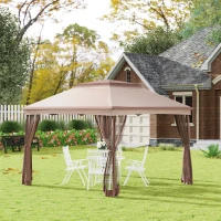 Outsunny Paviljoen met zijwanden partytent tuintent popup 3,25 x 3,25 m khaki(m-2)